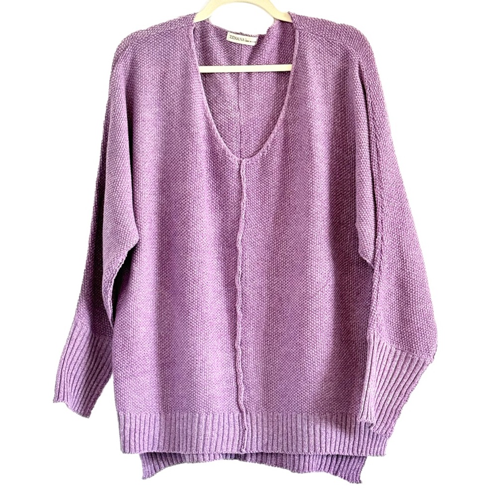 Zenana Outfitters Lavender V-Neck Sweater Large - Picture 2 of 12